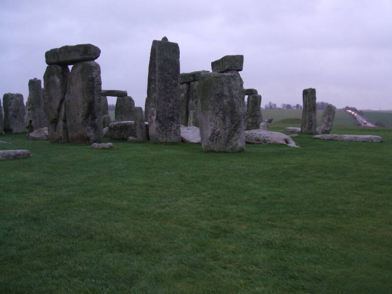 Stonehenge trilithons in the rain.