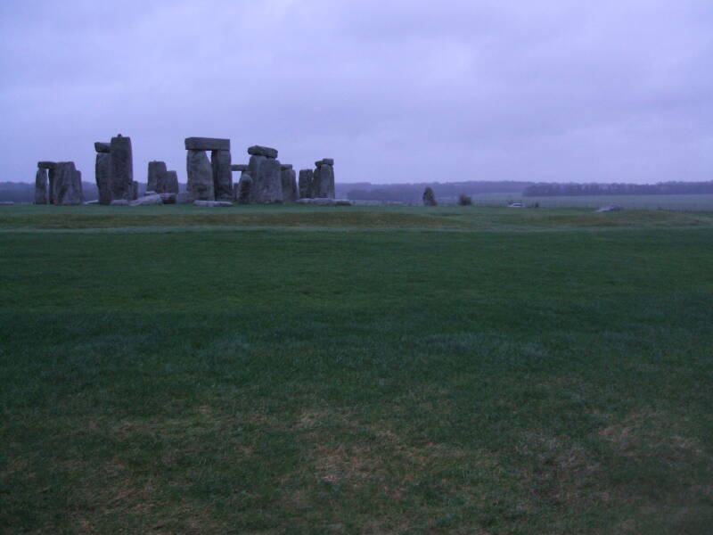 Stonehenge trilithons in the rain.