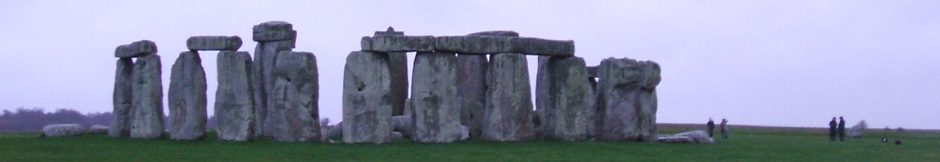 Stonehenge on a Salisbury plain on a dark and rainy day in December.
