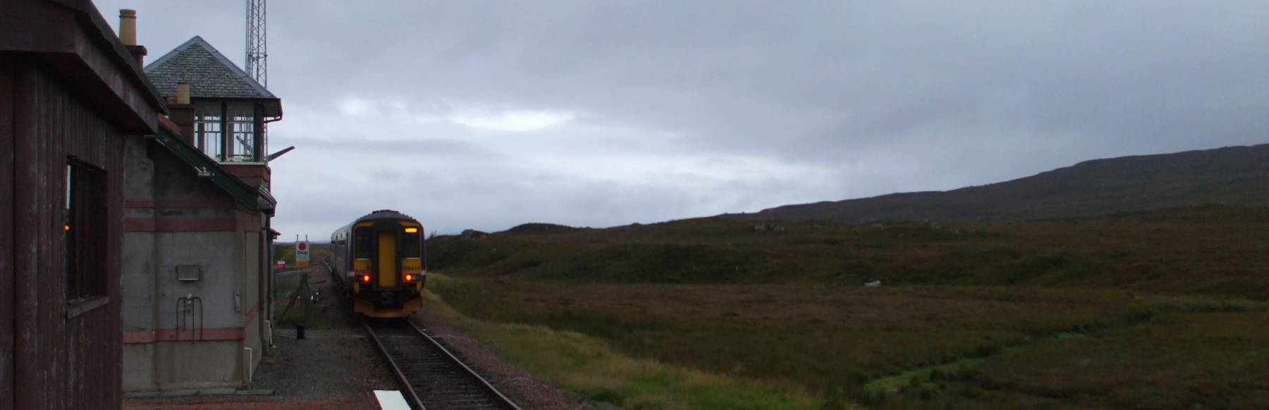 The First ScotRail train leaves Corrour Station for Glasgow, crossing Rannoch Moor in Lochaber, in the Scottish Highlands.