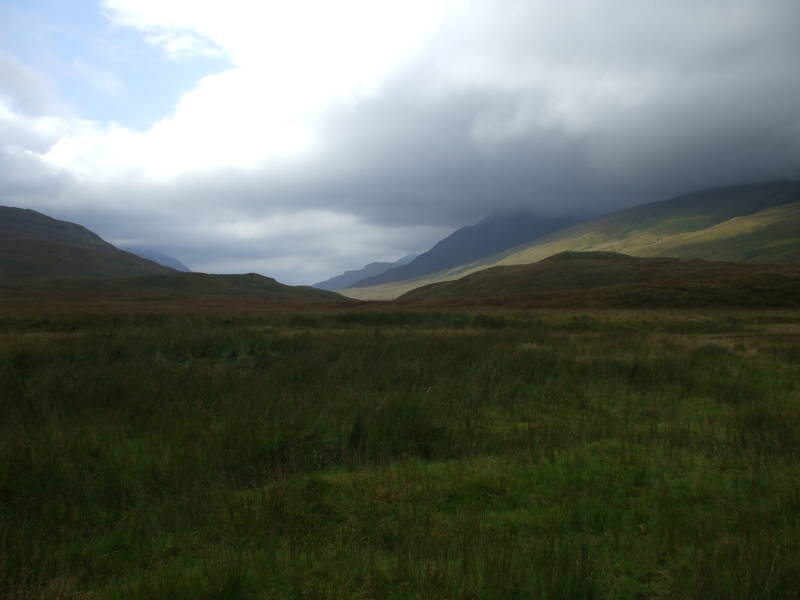 Starting down from the origin of the Water of Nevis toward Glen Nevis.