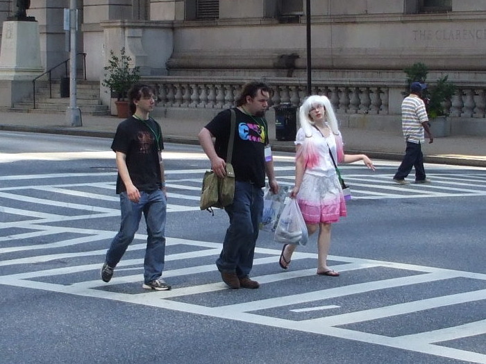 Pink and white cosplay at Otakon anime and manga conference in Baltimore.