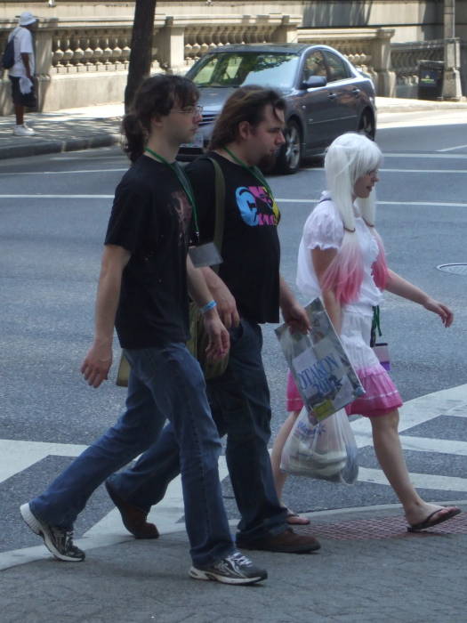 Pink and white cosplay at Otakon anime and manga conference in Baltimore.