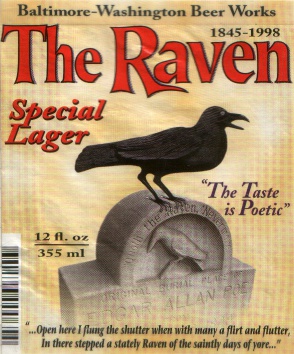 The Raven special lager beer label, from Baltimore-Washington Beer Works.