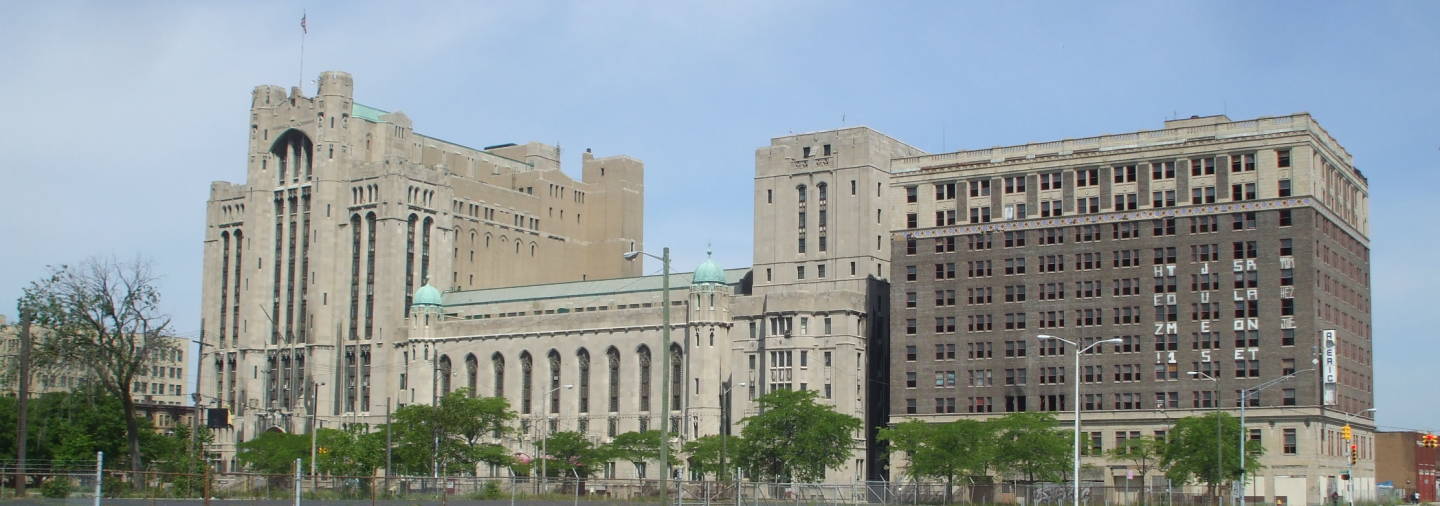 Detroit's Masonic Temple, Masonic Temple Theatre, Shrine Club, and American Hotel.