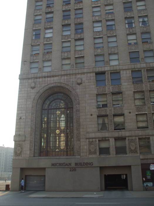 Michigan Building in downtown Detroit, former theatre converted to a parking garage.