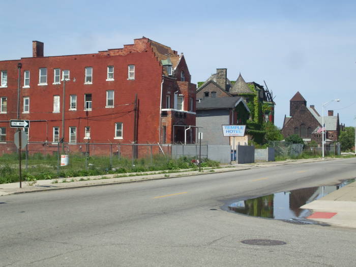 Temple Street east of Cass Street near the Masonic Temple in Detroit.