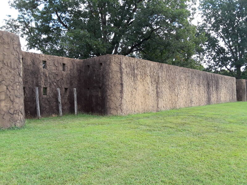 ALT: Reconstruction of the palisade wall the Angel Mounds site near Evansville, Indiana.