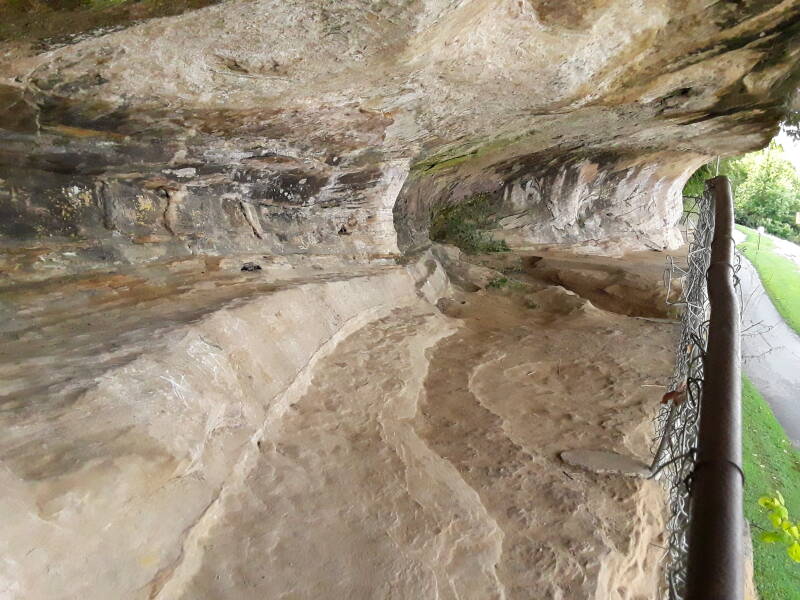 Hollows or 'caves' in the sandstone bluff below Rockport along the Ohio river bank.