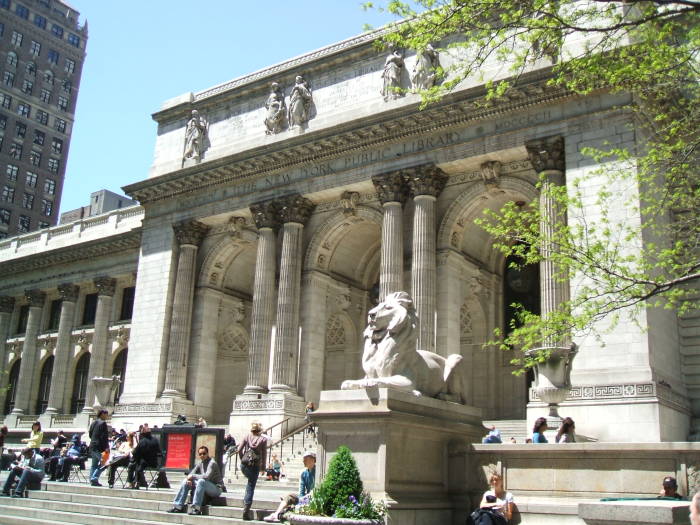 New York Public Library at 42nd Street and 5th Avenue, as seen in the movie Ghostbusters.