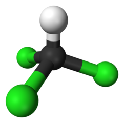 Chloroform, from https://commons.wikimedia.org/wiki/File:Chloroform-3D-balls.png