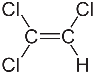 Trichloroethylene, from https://en.wikipedia.org/wiki/Trichloroethylene#/media/File:Trikloreten.svg