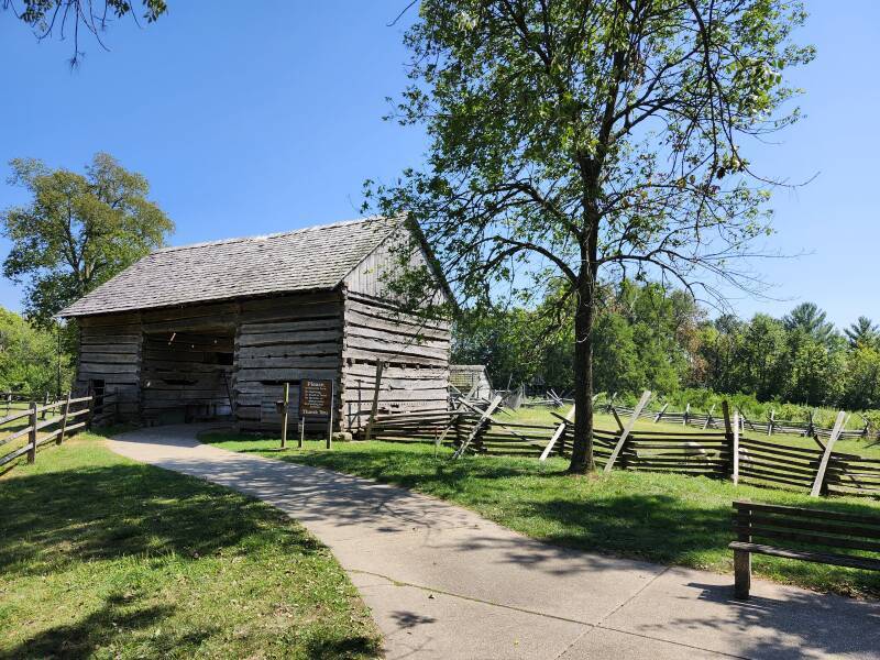 Barn with a central passage at the Lincoln cabin south of Charleston, Illinois.