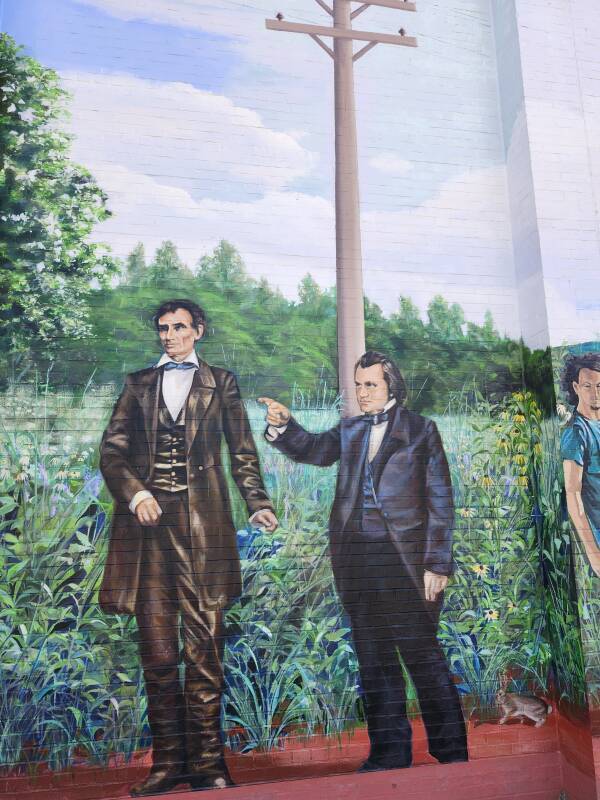 Detail of 'Civility' showing Lincoln and Douglas.