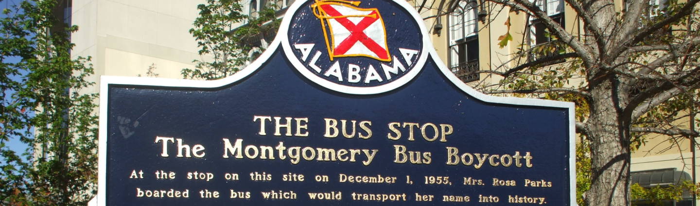 Historic marker for the Montgomery, Alabama bus boycott, Rosa Parks' bus stop.