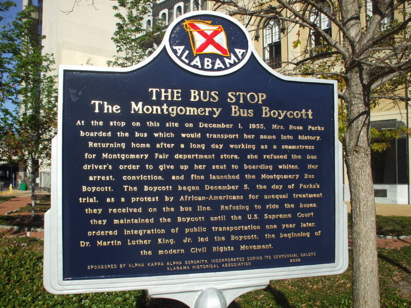 Historic marker at Rosa Parks' bus stop in Montgomery, Alabama.
