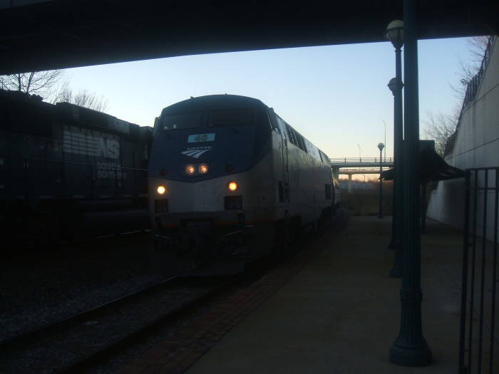 Amtrak train arrives in Lafayette.