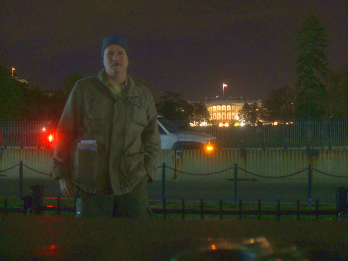 U.S. White House behind rusting barricades.