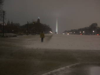 National Mall on a snowy night.
