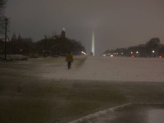 U.S. National Mall covered in snow.