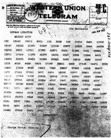 Zimmermann telegram as sent to the German legation in Mexico City.