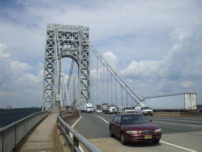 Pedestrian walkway on the George Washington Bridge from Manhattan to New Jersey.