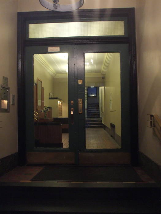 Entry hallway at Monica Geller's apartment above Central Perk at Bedford and Grove Streets in Greenwich Village.