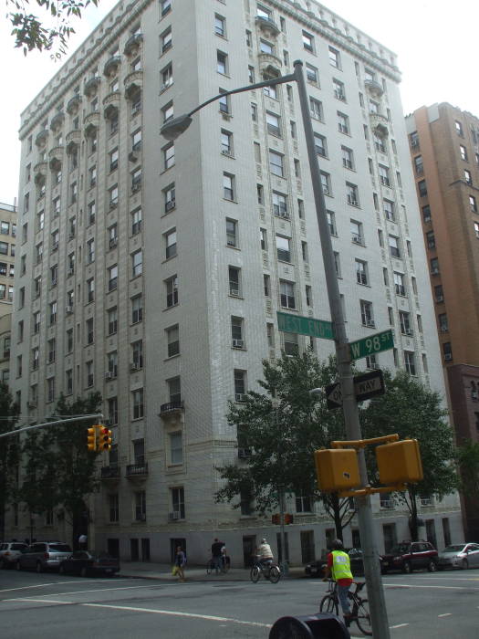 Stan Lee's birthplace, West End Avenue and West 98th Street on the Upper West Side of Manhattan in New York.  Southeast corner.