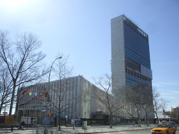 United Nations Headquarters on the East River in Midtown Manhattan.