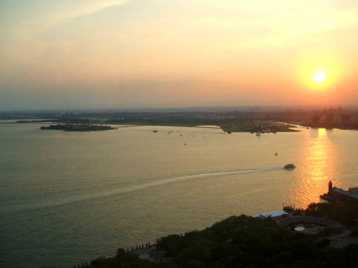 Sunset over New Jersey and the New York Harbor.