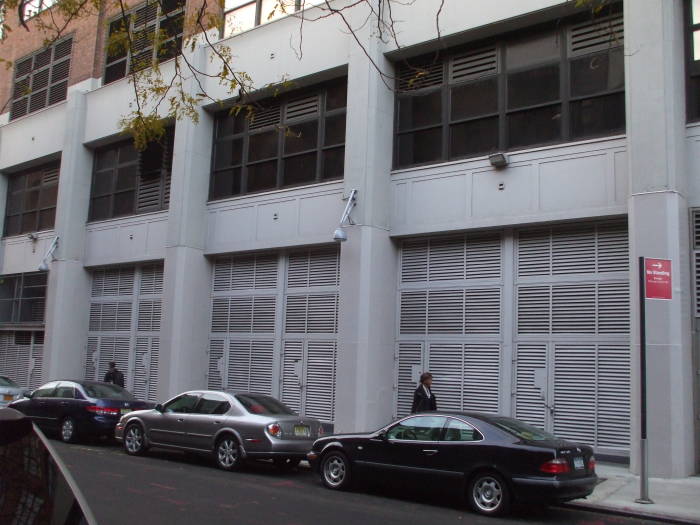 Ventilation louvers have replaced loading bays at 111 Eighth Avenue.