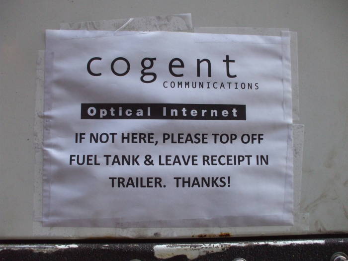 Cogent asked for diesel fuel refills after Hurricane Sandy.