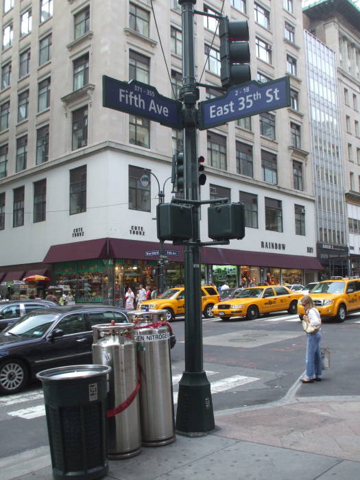 Liquid nitrogen dewars can be found at Fifth Avenue and East 35th Street near the Empire State Building.