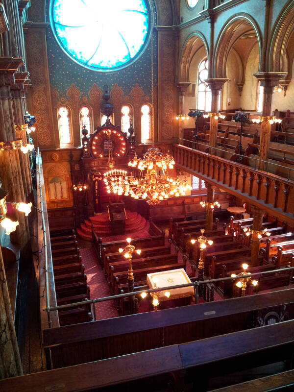 Interior of Eldridge Street Synagogue on the Lower East Side.