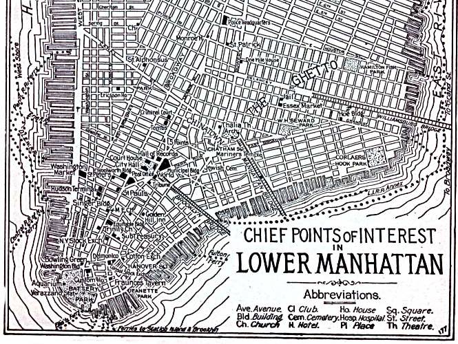 Chief Points of Interest in Lower Manhattan, 1920