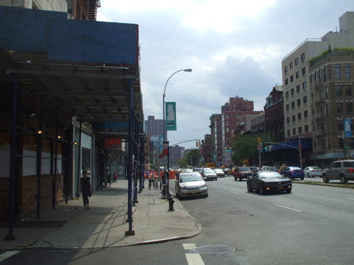 Looking south on Bowery from the west end of Stanton Street.