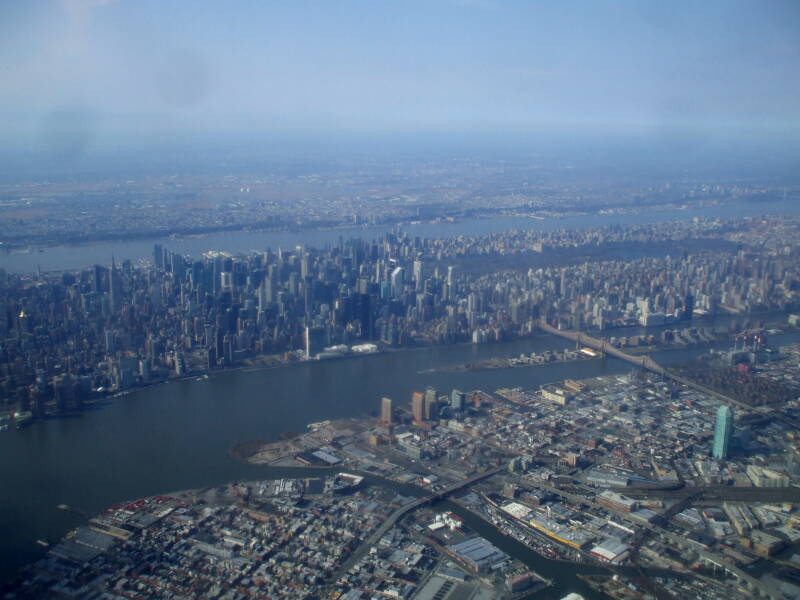 Approach to New York LaGuardia: Midtown Manhattan and Brooklyn.