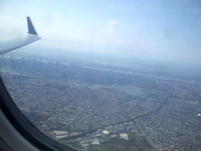 Approach to New York LaGuardia: Midtown Manhattan and Queens.