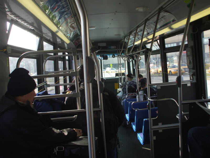 Interior of M60 bus from LaGuardia Airport to Manhattan.
