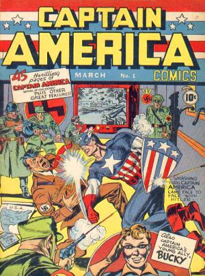 Cover of the first issue of 'Captain America' comic.'