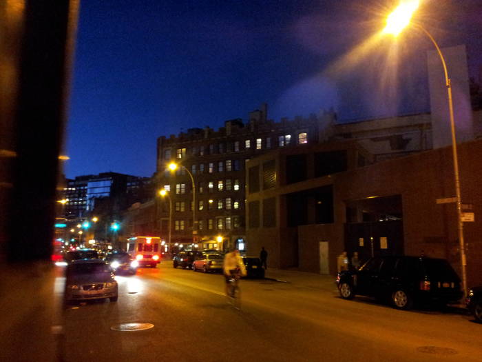 Greenwich Avenue between 7th and 8th Avenues at night.