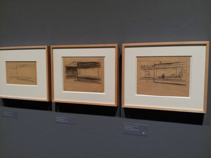 Hopper's studies for 'Nighthawks': the overall setting and composition without figures.