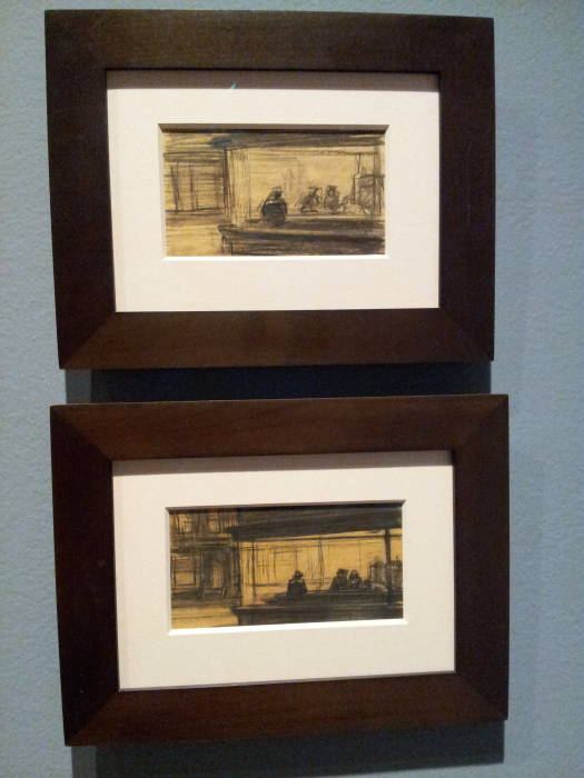 Hopper's studies for 'Nighthawks': completing the picture but still just sketches.