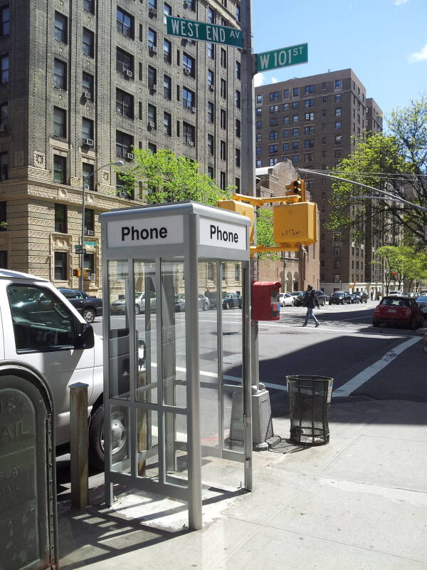 'Superman-style' full-height phone booth, one of the last 4 in Manhattan, at West End Avenue and 101st Street.