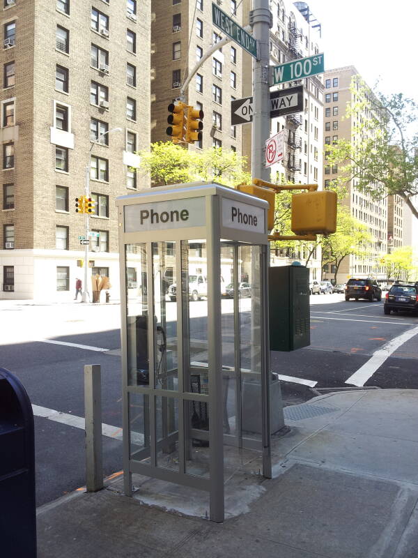 'Superman-style' full-height phone booth, one of the last 4 in Manhattan, at West End Avenue and 100th Street.