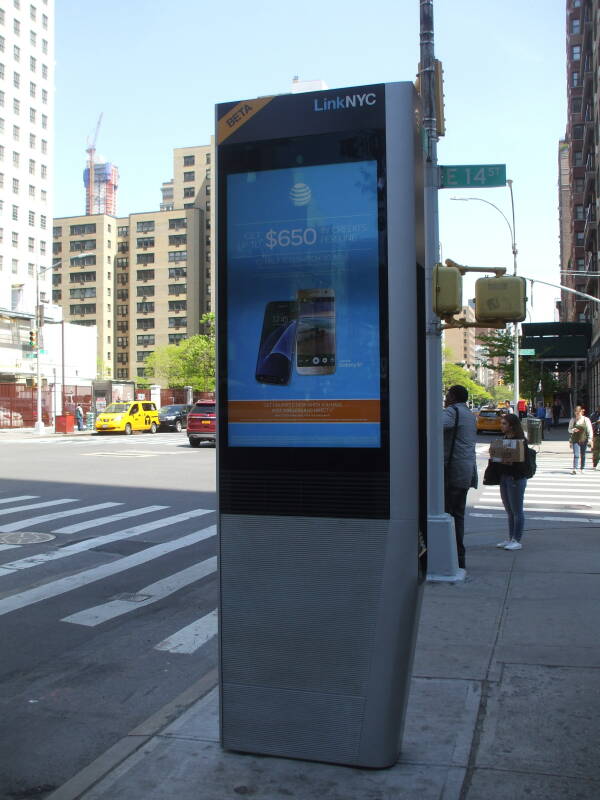 LinkNYC panel on 3rd Avenue just south of 14th Street.