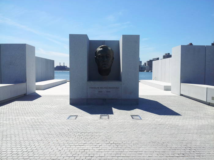 Bust of FDR at Franklin D. Roosevelt Four Freedoms Park on Roosevelt Island in the East River in New York.