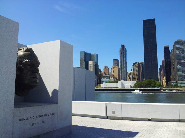 Bust of FDR at Franklin D. Roosevelt Four Freedoms Park on Roosevelt Island in the East River in New York.