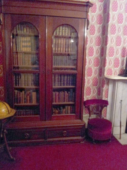 Bookcase and Theodore's velvet chair in the library within Theodore Roosevelt's birthplace in New York.
