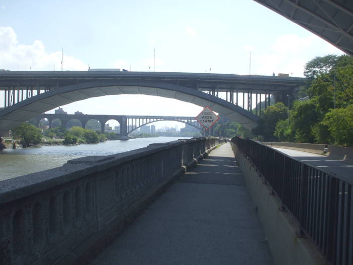 I-95 bridge and the High Bridge over Roberto Clemente State Park and the Harlem River bike path.